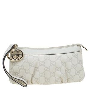 Gucci Guccissima New Britt Wristlet GG Monogram Leather ~ Off White & Gold